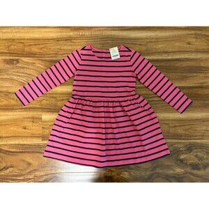 NWT Primary Long Sleeve Perfect Pocket Dress, Gumball with Navy Stripes, Size 3T